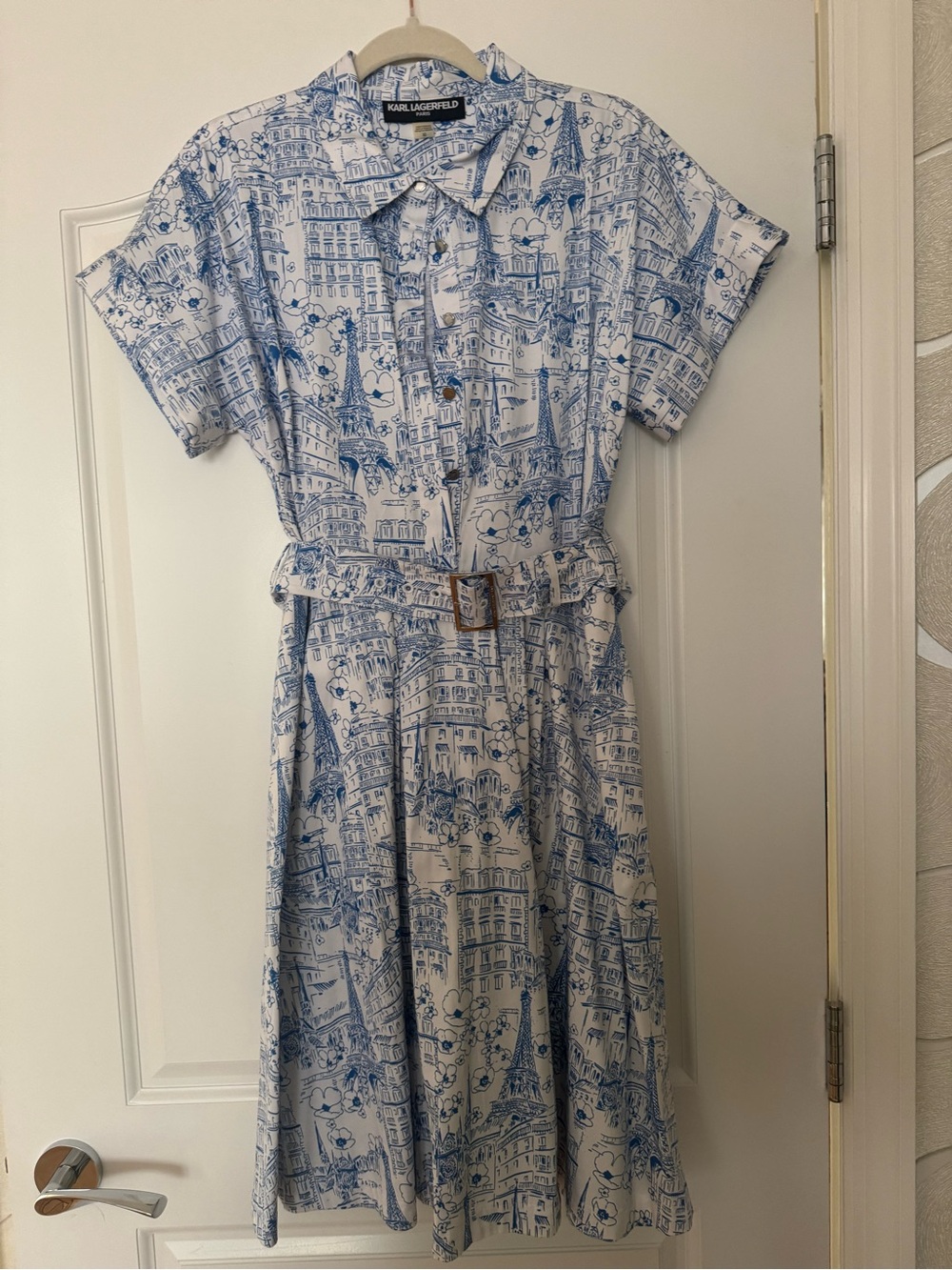 Karl Lagerfeld Blue and White Toile Shirtwaist Dress